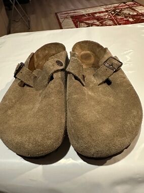 Birkenstock Suede Clog Mules in Taupe Brown